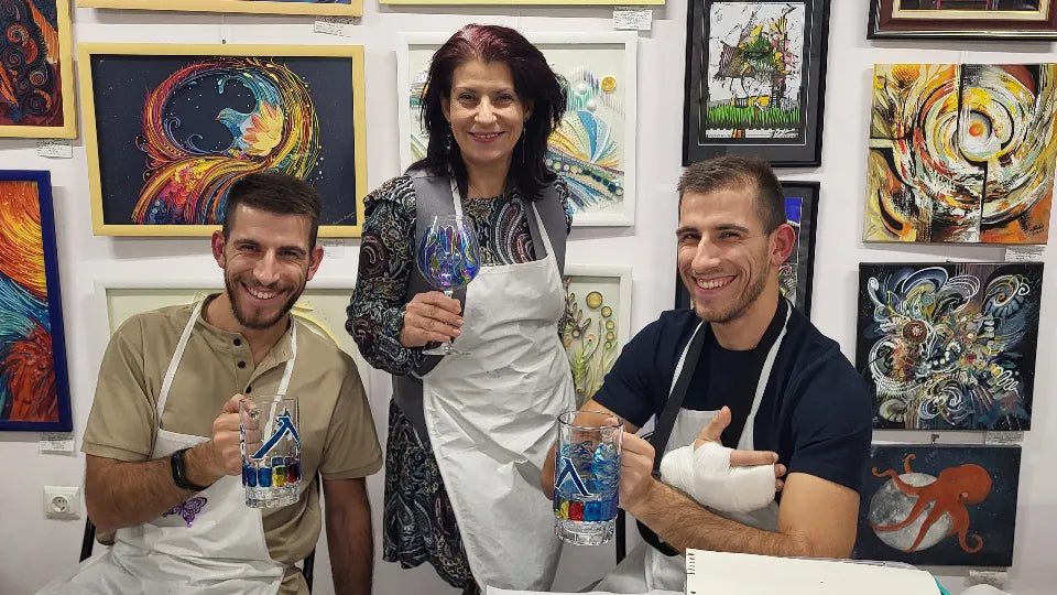 Stained glass painting workshop in Sofia Borovo – decorating a wine glass