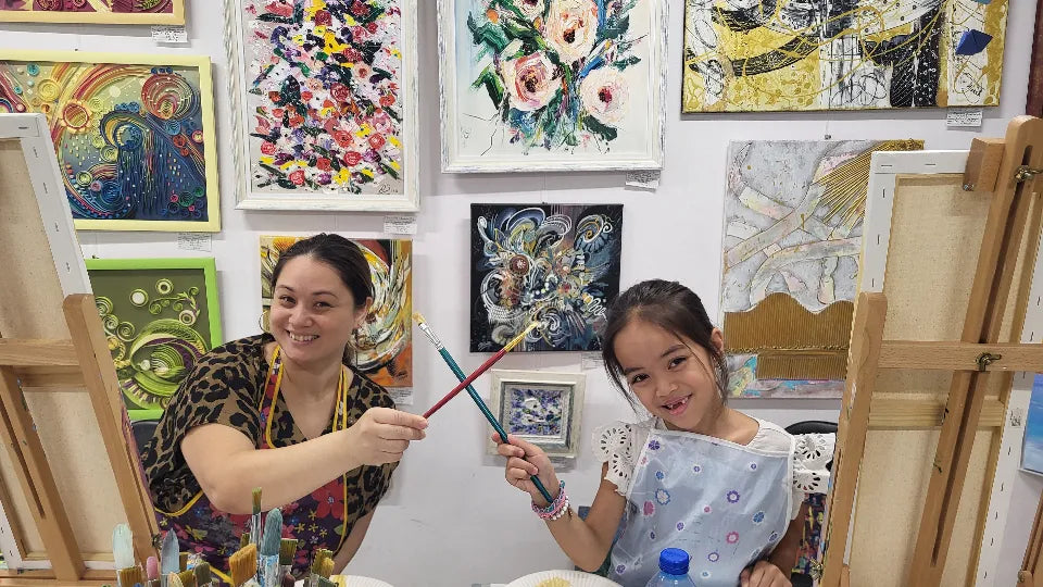 Family painting workshop in Sofia, Borovo – parent and child painting with acrylics