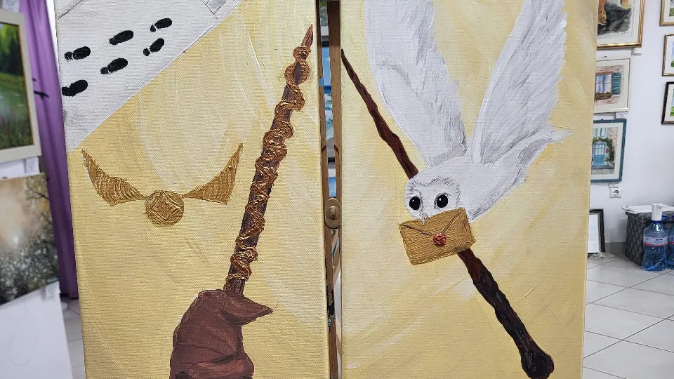 Acrylic paints and canvases set up for a family painting workshop in Sofia