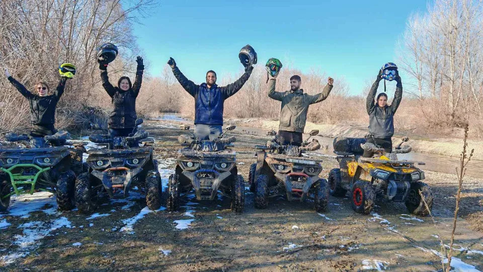 Family ATV ride near Plovdiv with instructor on an off‑road trail