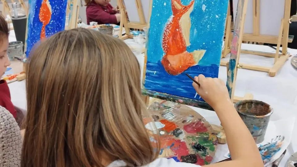 Acrylic paints, brushes and canvases for kids' class in Sofia