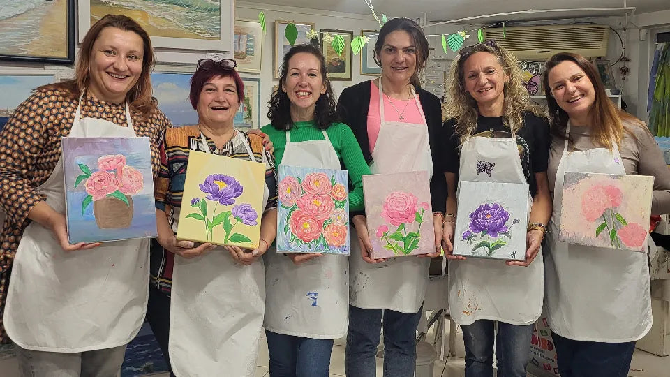 Participant creating an acrylic painting on canvas in a Borovo art studio