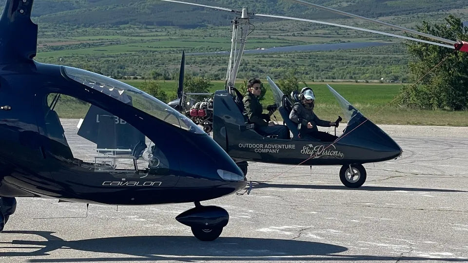 Open-cockpit gyrocopter at Sapareva Banya Airfield