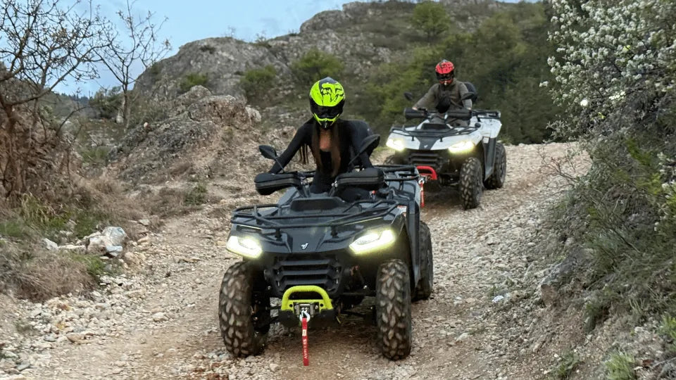 Lead guide on a separate ATV leading the group near Plovdiv