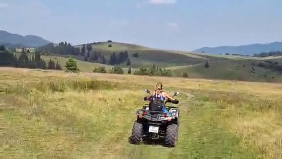 Helmet and goggles for an ATV ride around Belmeken, Rila Mountains