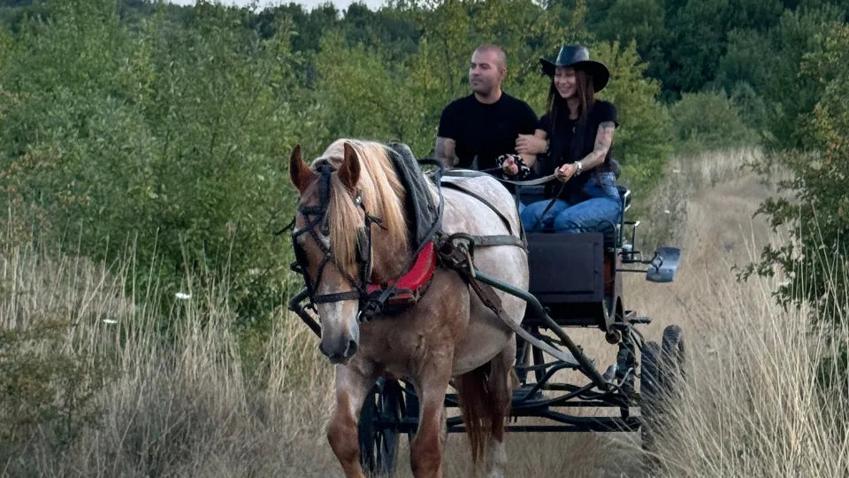 Couple in a horse-drawn carriage along the Dabravka river