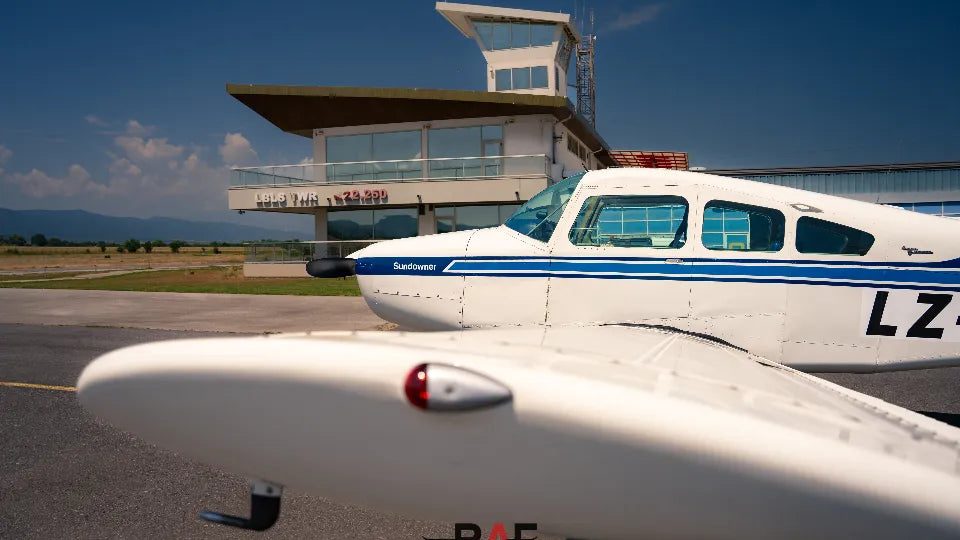 Cockpit view during flying lesson at Lesnovo Airfield