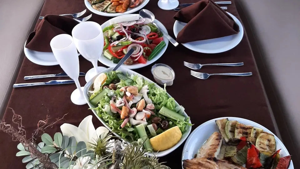 Dinner with wine set on board a yacht in Varna