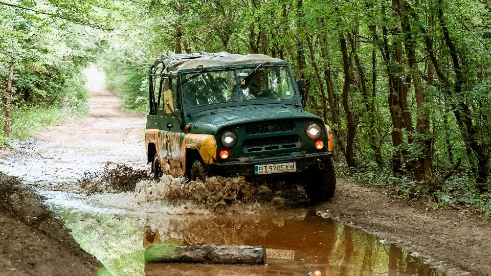 Panoramic views during off-road jeep drive in Veliko Tarnovo