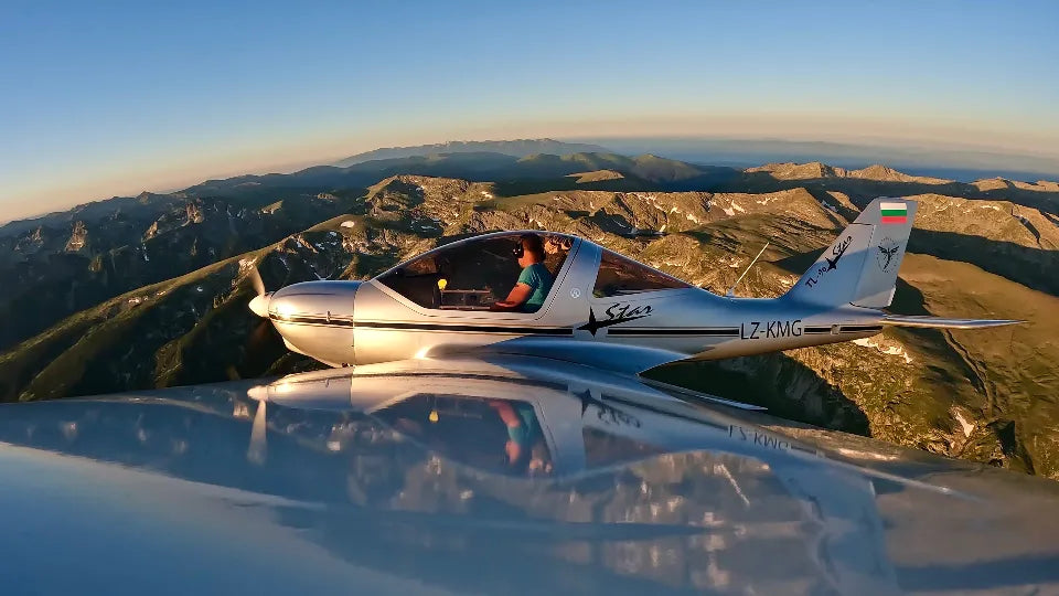 Seven Rila Lakes from the cockpit during a lesson