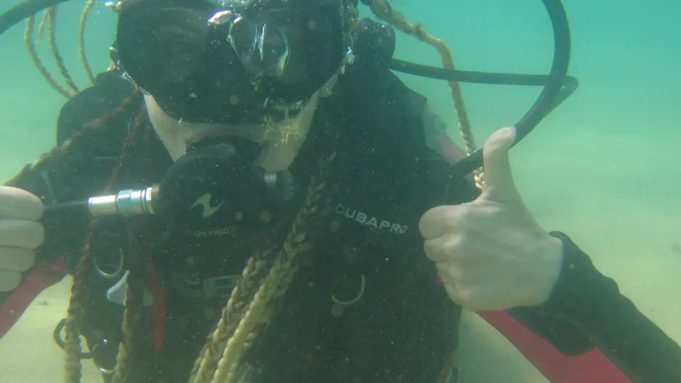 Beginner scuba diver with regulator at Shkorpilovtsi