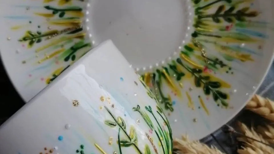 Painting a porcelain mug in a Sofia art studio