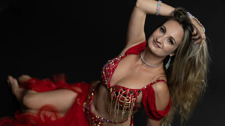 Oriental dance class in Sofia with stage-ready costume and accessories