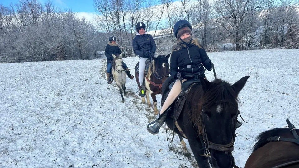 Guided winter horseback riding in the Svoge area with mountain views
