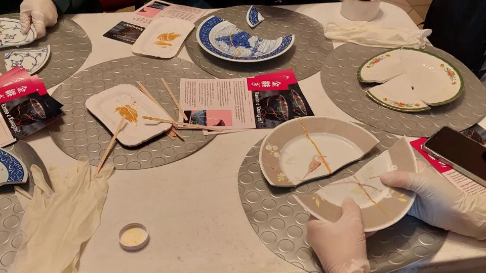 Finished decorative porcelain artifact in kintsugi style from the Veliko Tarnovo workshop