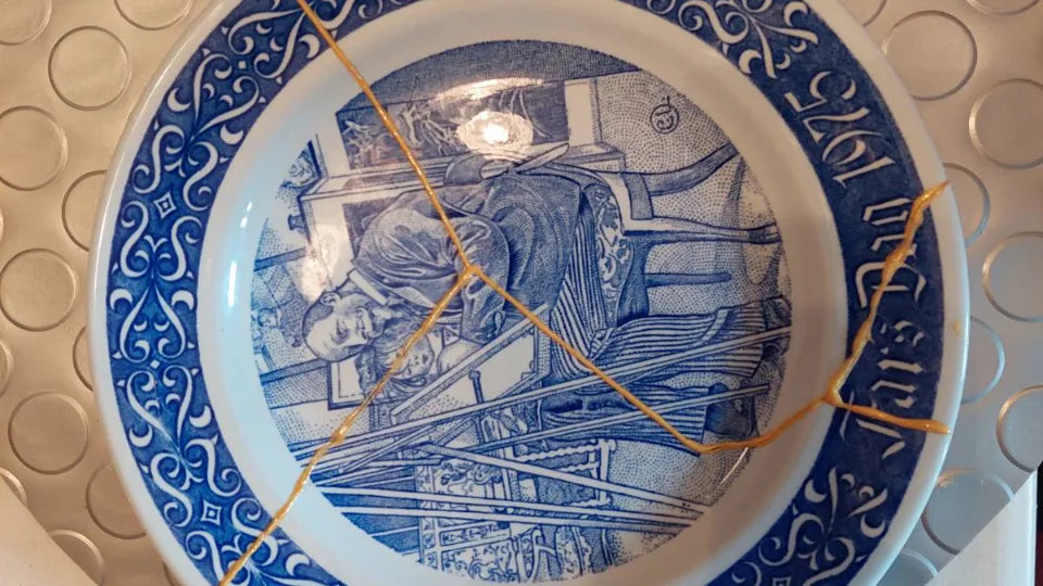 Kintsugi technique with views toward Tsarevets and Trapezitsa in Veliko Tarnovo