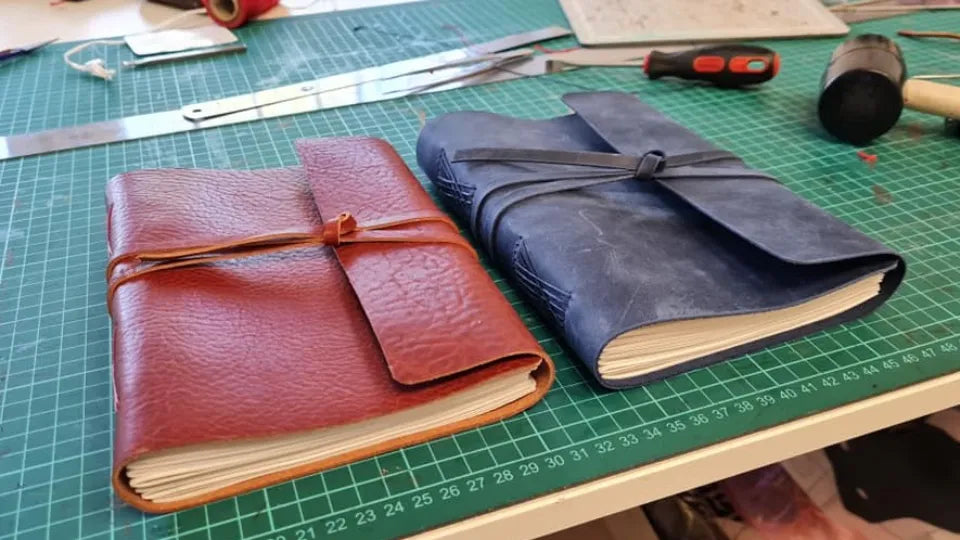 Close‑up of book block stitching at a bookbinding workshop, Veliko Tarnovo