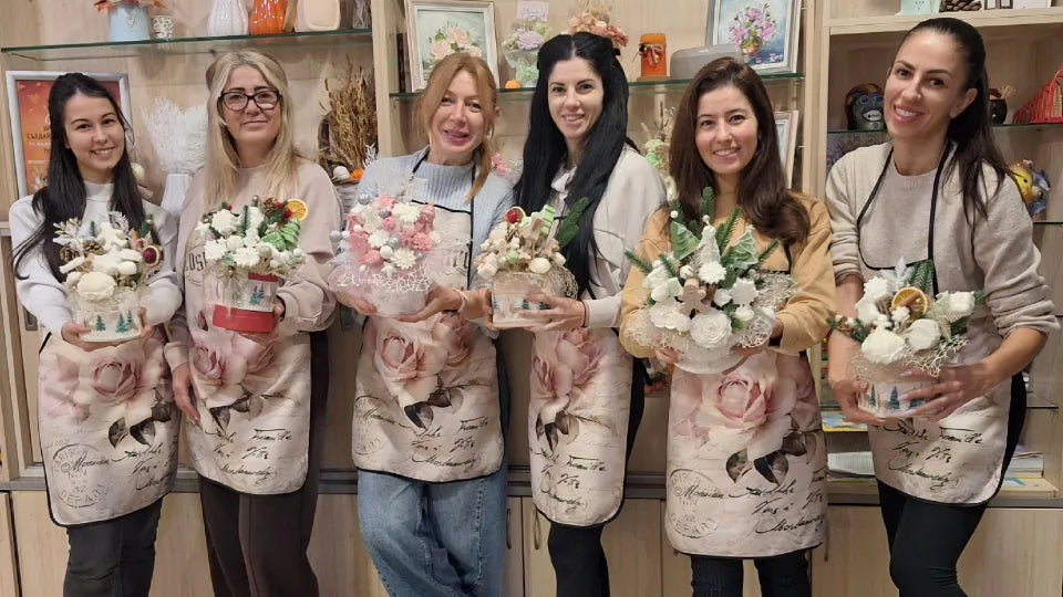 Making wax flower candles in a group workshop, Varna