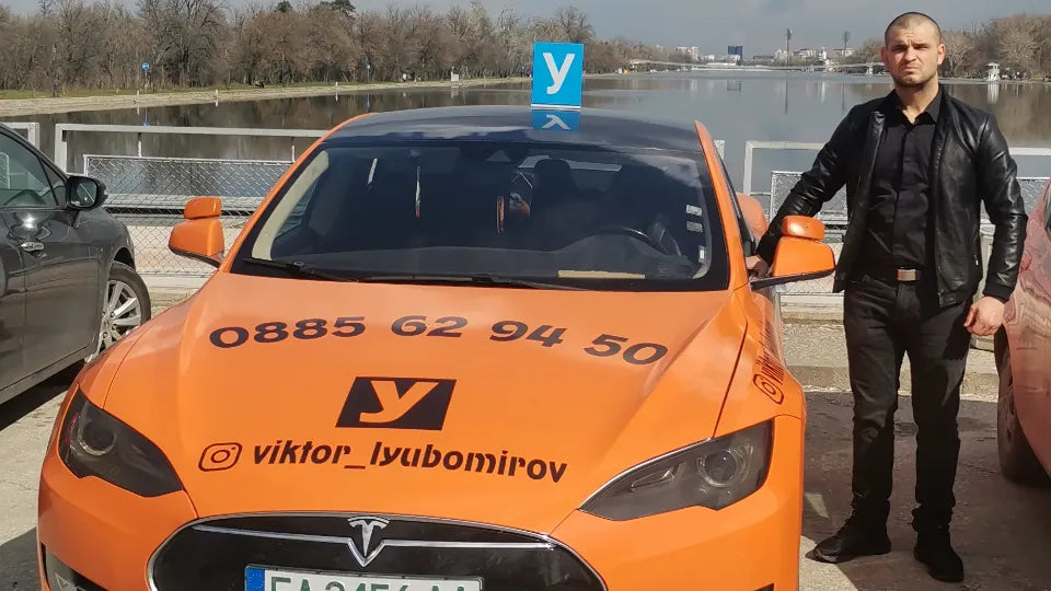 Using the central display of a Tesla Model S during training in Plovdiv