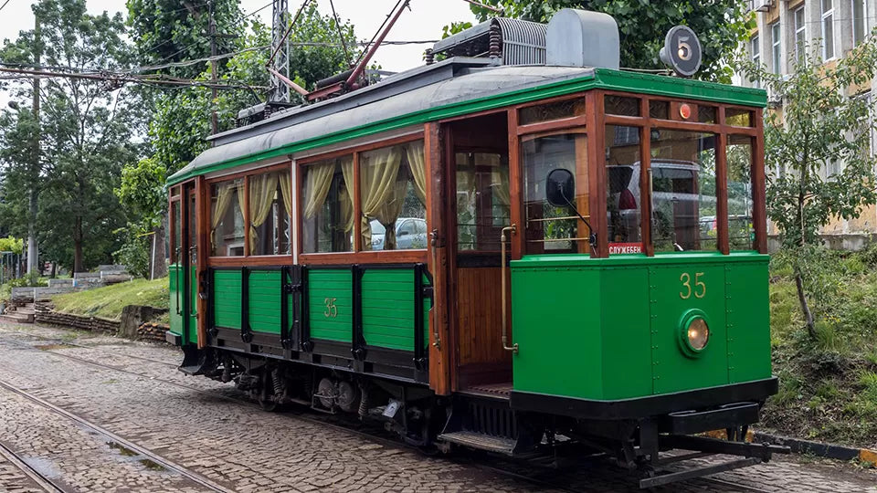 Vintage tram party in Sofia – private hire interior seating